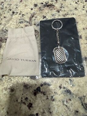 David Yurman Sterling Silver Sculpted Cable Dog Tag Keychain FULL SET BUNDLE